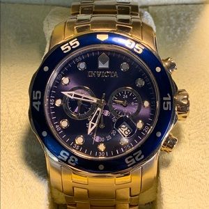 Invicta Pro Diver 0073 Chronograph All 18kt Gold PVD Scuba Never Worn Like New